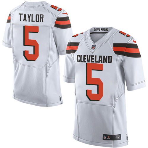 Nike Browns #5 Tyrod Taylor White Men's Stitched NFL Elite Jersey - Click Image to Close